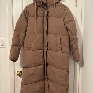Women's Tan Long Puffer Jacket